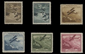 Liechtenstein #C1-6 Cat$518, 1930 Airpost, complete set, never hinged