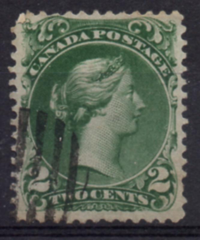 Canada Sc 24 1868 2c green  large Queen Victoria stamp used