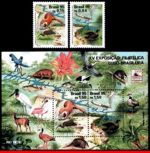 2554-56 BRAZIL 1995 LUBRAPEX, BIRDS, PHIL. EXHIBITION, MI# 2664-65 B99, MNH