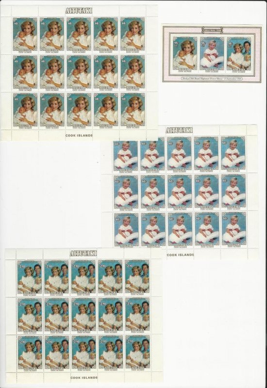 Aitutaki, Postage Stamp, #364-367 Mint NH Sheets, 1984 Princess Diana, JFZ