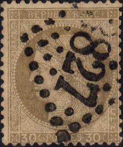 FRANCE - Yv.56 30c gris-brun obl. GC 3827 (St-Quentin)