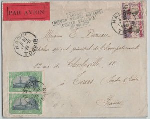 French Indo-China 1929 Costes-Bellonte Distance Flight Return Cover Hanoi France