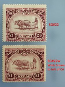 Malaya Kedah 1919 Definitive 21c Varieties MCCA MLH SG#22&22w M3357