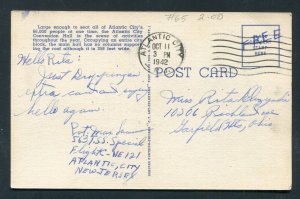 1942 Atlantic City, New Jersey Postcard -WWII Free Frank to Garfield Heights, OH