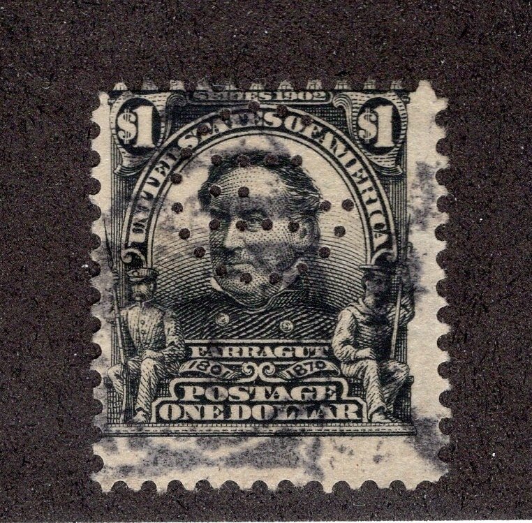 US #311 One Dollar Farragut PERFIN *Minor Fault* ~jm-0308