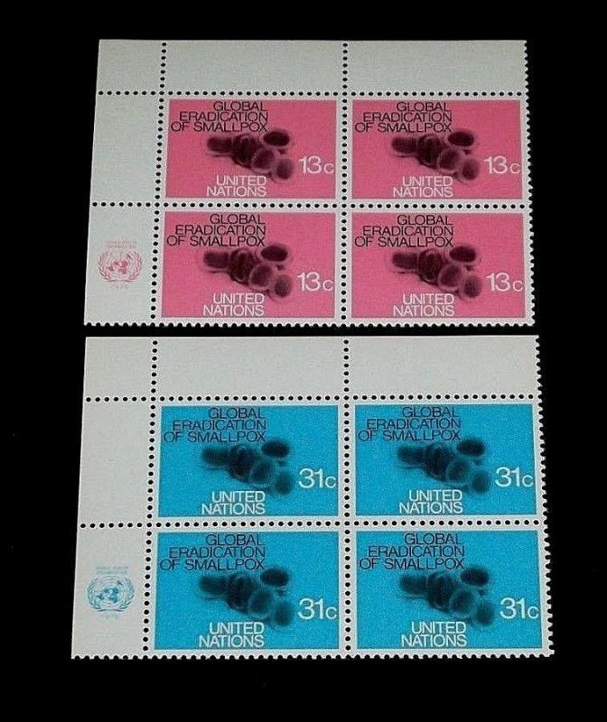 U.N. 1978, NEW YORK #294-295, SMALLPOX ERADICATION, INSC. BLKS/4, NICE! LQQK!