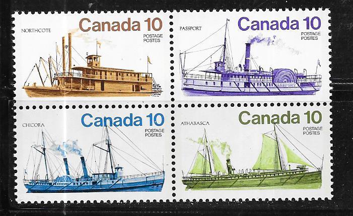 Canada  #703a 10c Inland Vessels  Block  of 4 (MNH) CV $1.40