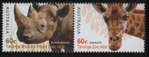 Australia 2012 MNH Sc 3783, 3781 60c Black rhino, Giraffe Taronga Zoos Pair