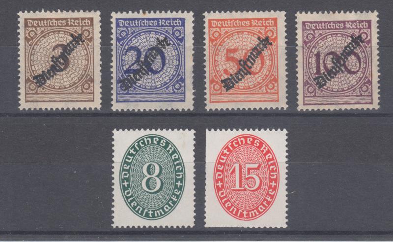 Germany Sc O47//O73 MNH. 1923-27 Officials 6 different singles with small faults 