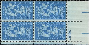 Scott # 1123 1958 4c lt bl  Forbes, Washington
& Bouquet   Plate Block - Lowe...