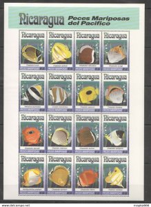 Nicaragua Peces Mariposas Del Pacifico Marine Life Fish Sh ** Stamps Pk097