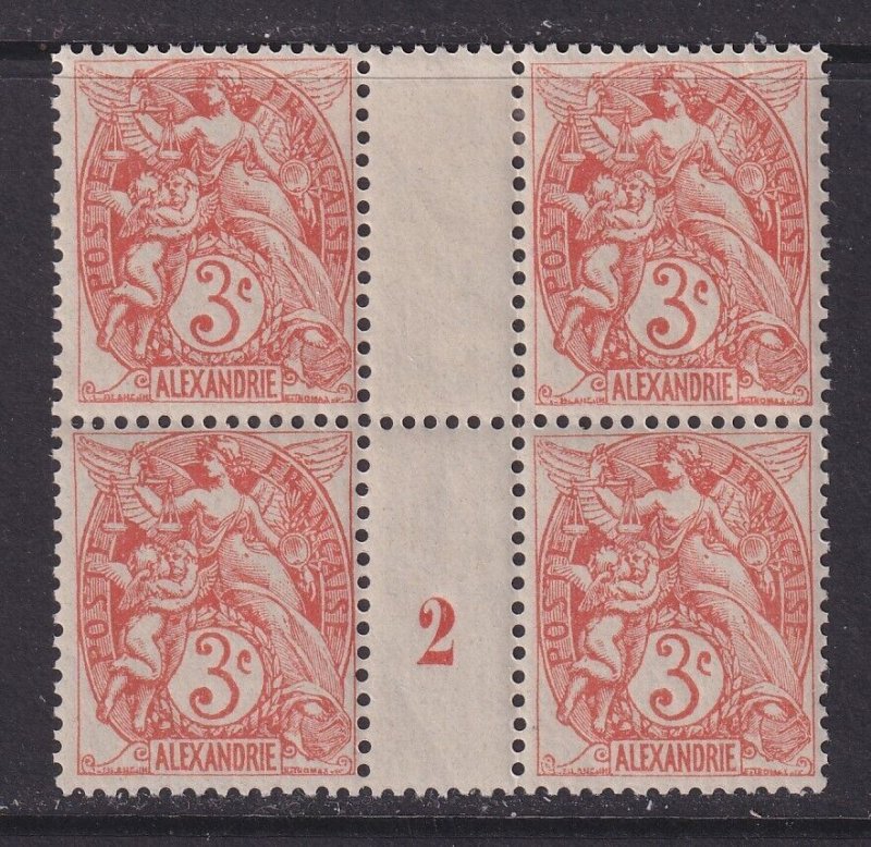 Alexandria (French Offices), Scott 18 (Yvert 21), MNH (top HR) millesimes block