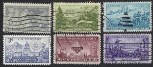 United States #998-1003 1951 Commemoratives. 6 stamps total. Used.