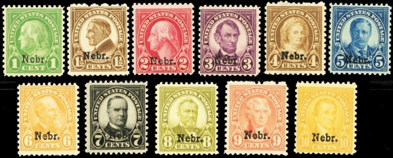 669-79, Mint NH Complete Set Of Nebrs Ovpt Stamps CV $530.50 ** Stuart Katz