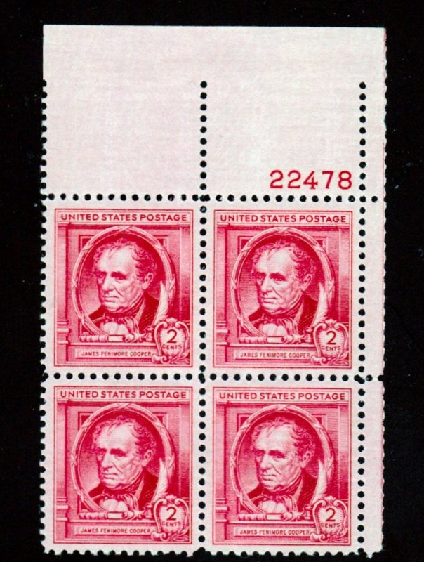 SC# 860 - (2c) - James Fenimore Cooper, author, MNH plate blk/4 - UR # 22478