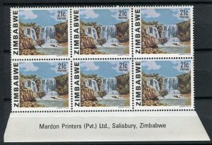 RHODESIA; 1980 Zimbabwe Victoria Falls issue MINT Inscription MARGIN BLOCK