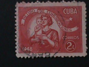 ​CUBA-SC#416 MOTHER AND THE CHILD- USED VF-76 YEARS OLD STAMP-FANCY CANCEL