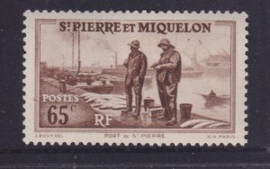 St. PIERRE et MIQUELON, 1938 Harbour, 65c. Brown, heavy hinge.
