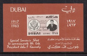 Dubai C27 John F Kennedy Footnoted Souvenir Sheet MNH VF