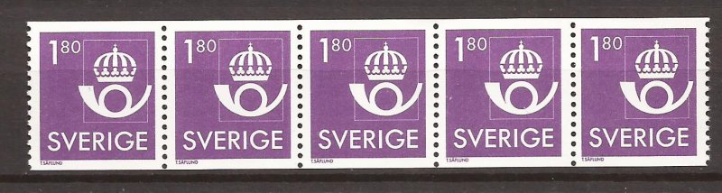 1987 Sweden -Sc 1568 -MNH VF- Coil Strip of 5 - Postal Emblem - Back #10