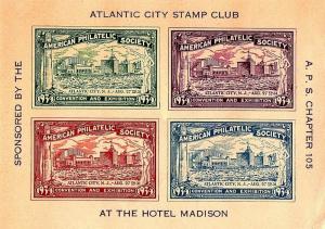 1934 Atlantic City Stamp Club at the Hotel Madison A.P.S. Chapter 105 NJ Mint NH