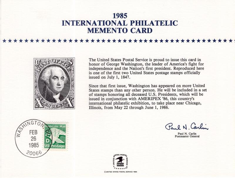 US SC101 International Philatelic Memento Souvenir Card Mint
