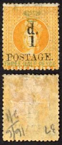 Grenada SG37 1d on 1 1/2d Orange M/Mint (hinge remainder)