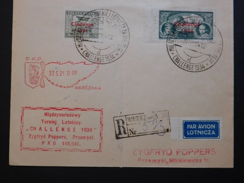 1934 Warsaw Poland Balloon Cover to Przemysl Challenge Zygfryd Poppers