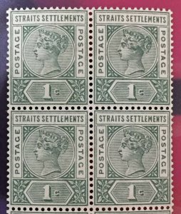 MALAYA Straits Settlements 1892 QV 1c Block of 4V Fresh Mint MNH SG#95 M1941