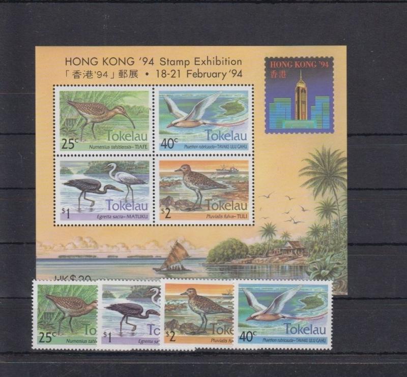 TOKELAU SHEET + 4 SETS BIRDS HONG KONG 94 STAMP EXHIBITION