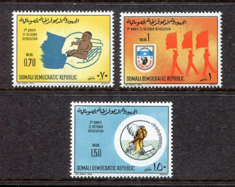 Somalia 393-395 MNH, 3rd Ann. of October 21st Revolution Map 1972. x27937