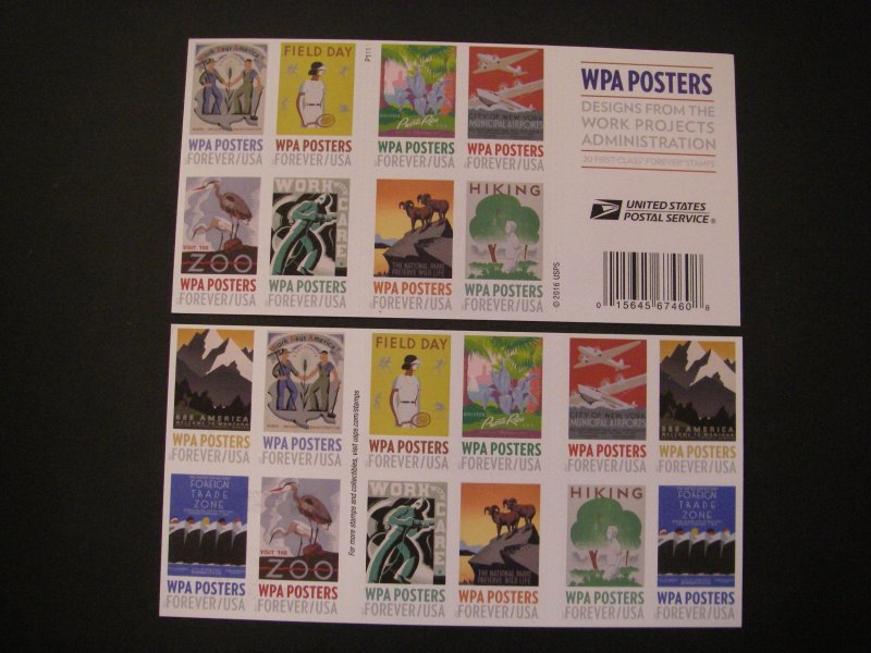 Scott 5180 - 5189 or 5189b, Forever WPA Posters, Pane of 20, #B11111, MNH Beauty