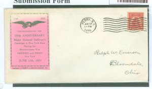 US 657 1929 2c General Sullivan Expedition (single) on an addressed first day cover with a Perry, NY cancel with an unknown cach