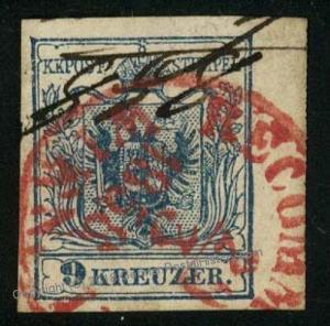 Austria 9Kr  HP Mi5Y Red Registered + Pen Cancel Margin Single 36155