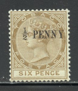 Tobago Scott 27 Unused LHROG - 1886 ½p on 6p Queen Victoria - SCV $4.25