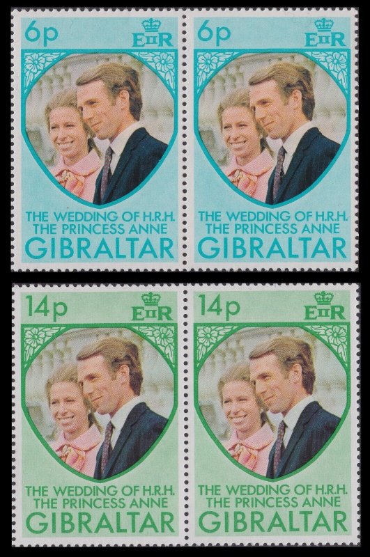 Gibraltar 323-324 Royal Wedding Princess Anne pair set (2x2 stamps) MNH 1973
