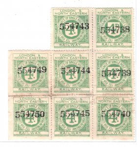 GB L&NER RAILWAY KGV Letter Stamps BLOCK{8} 4d LONDON & NORTH EASTERN Mint RS41