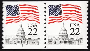 US 2115c/e MNH VF 22 Cent Flag Over Capitol Pair T Inscibed Tagging  Omitted