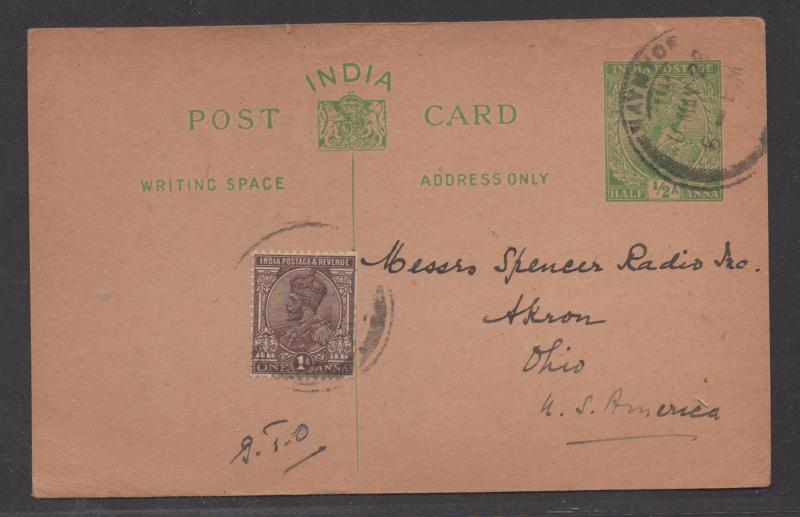 *India Post Card HG#30 + SC # 483 to Akron Ohio