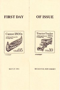 USPS 1st Day Ceremony Program #2453/57 C1b Canoe TractorTrailer NOJEX Uo 1991