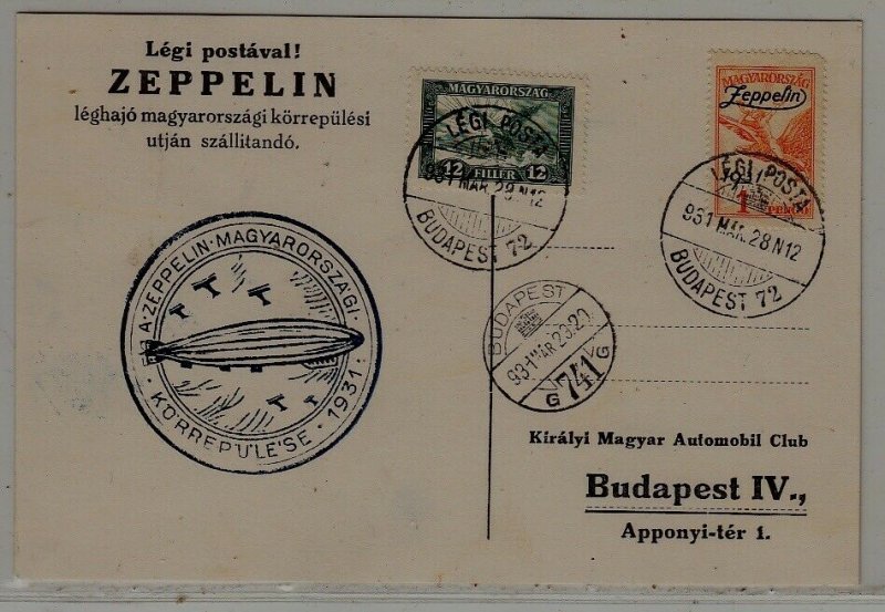 Hungary Zeppelin card 28.3.31