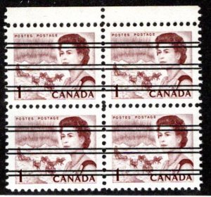 454xxi, Scott, 1c, MNH, LF, PVA, Block of 4, Centennial Definitive, Canada
