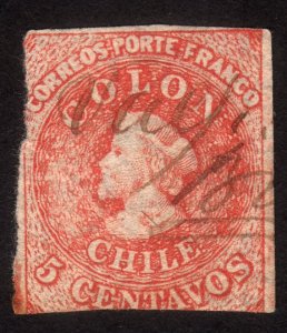 1856, Chile, 5c stamp, Used, Sc 9