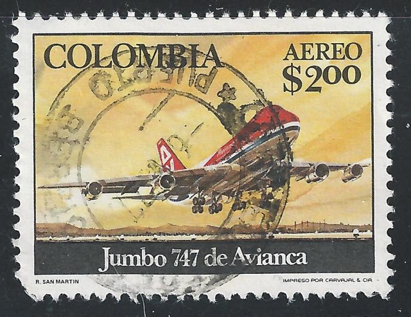 Colombia #C633 2p 747 Jumbo Jet