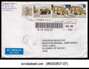 CYPRUS - 2011 REGISTERED envelope to INDIA with Stamps