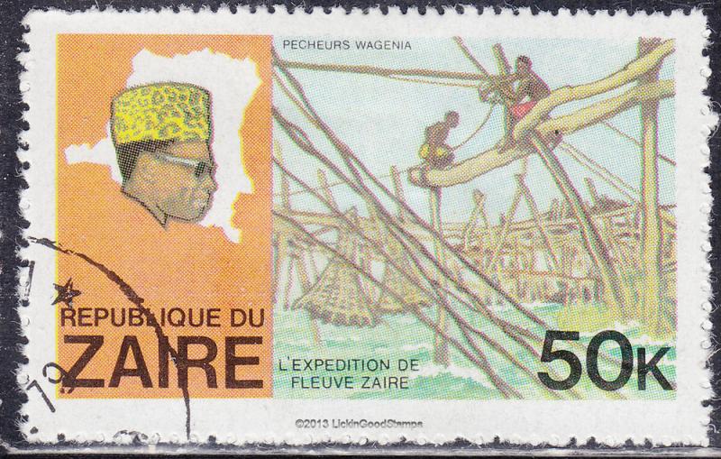 Zaire 909 USED 1979 Pres. Mobotu, Map of Zaire, Fishermen