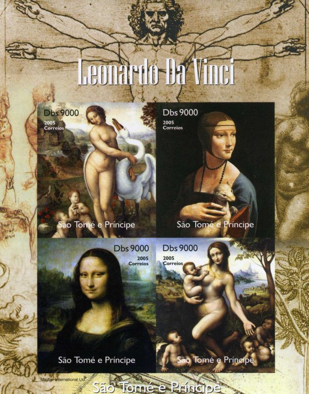 Sao Tome and Principe 2005 Leonardo da Vinci/Mona Lisa Sheetlet IMPERFORATED MNH