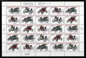 3019-23, 32¢ Antique Automobiles Pane of 25 Stamps VF NH - Stuart Katz