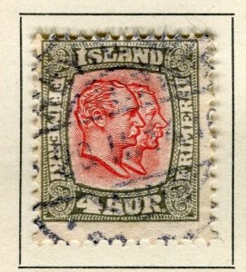 ICELAND; 1907 early Double Kings issue fine used 4a. value