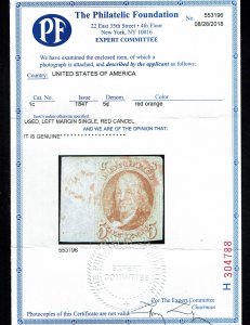 Scott #1c VF-used. Showpiece! With 2018 PF certificate. SCV - $9,000.00